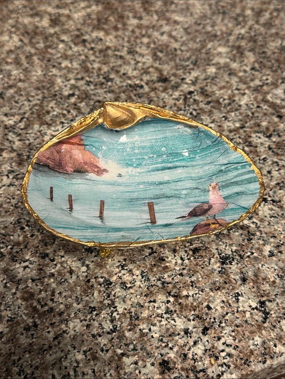 Seaside Decorative Trinket Dish in Gold Trim